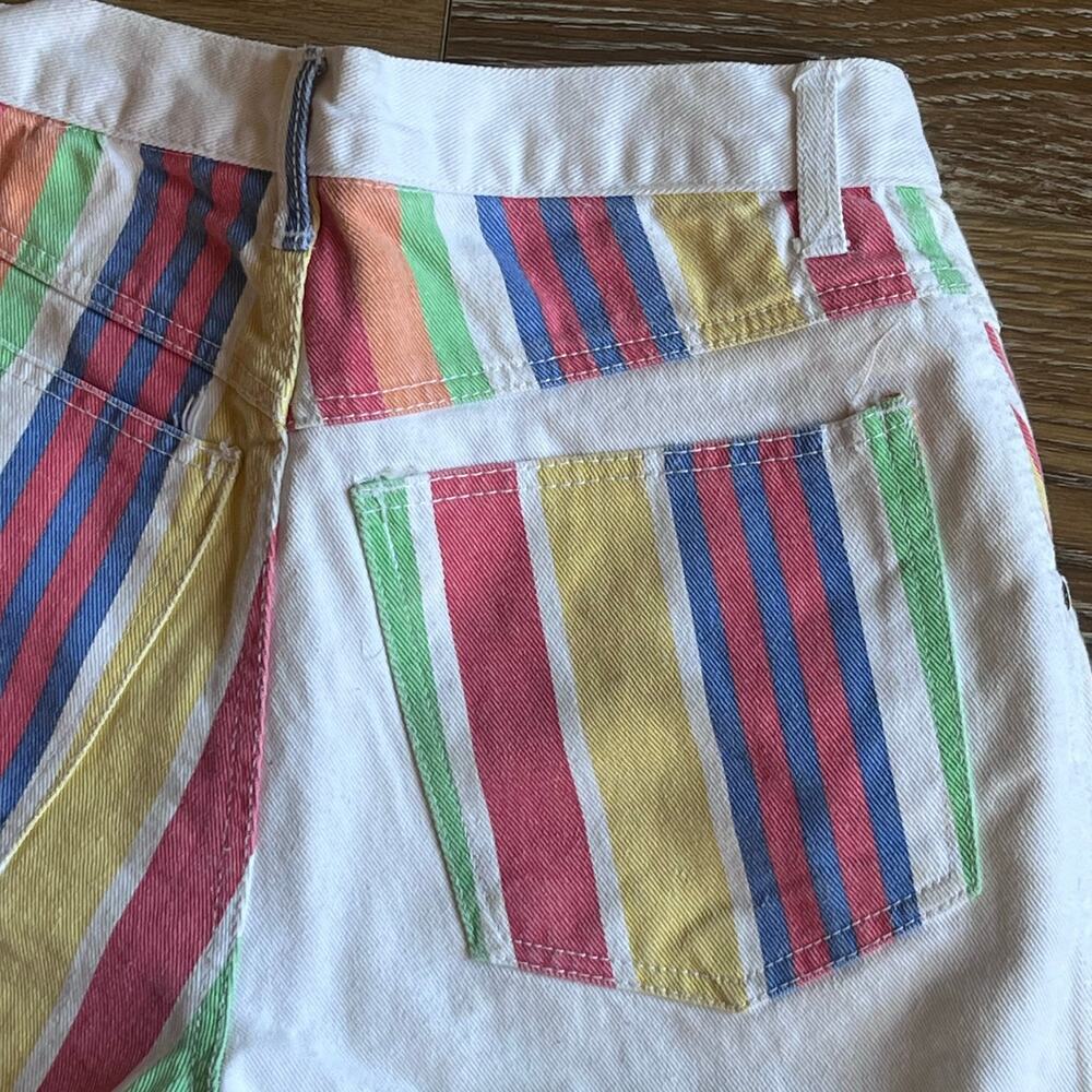 Vtg GoodFellows Clothing Co High Rise Half Striped Jean Shorts 7/8 Button Fly - Picture 6 of 10